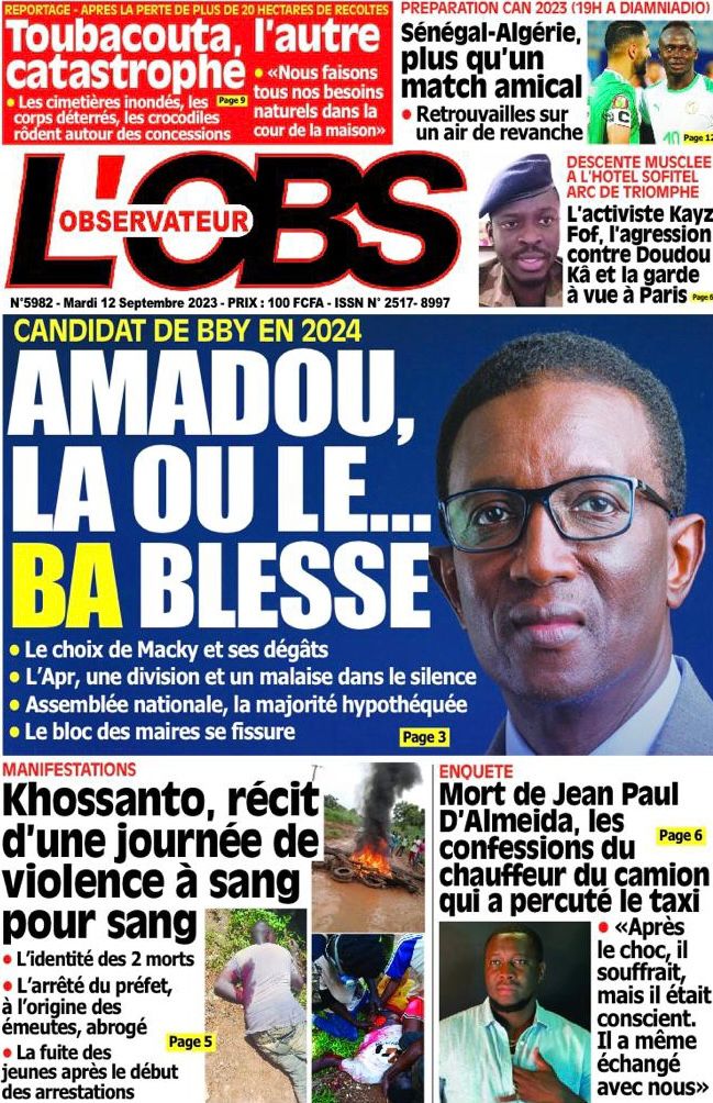 Une des journaux du mardi 12 septembre 2023