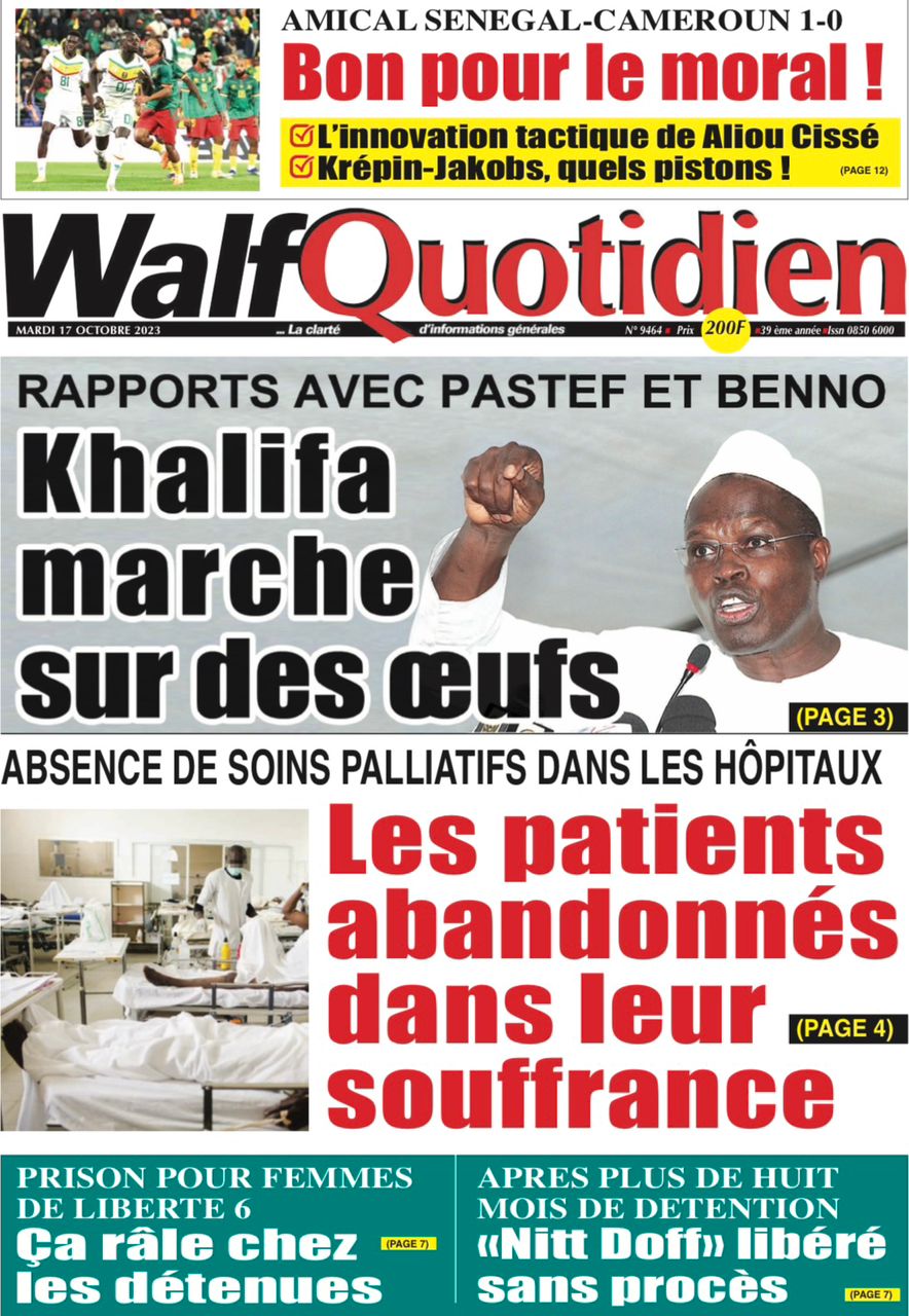 Une des journaux du mardi 17 octobre 2023