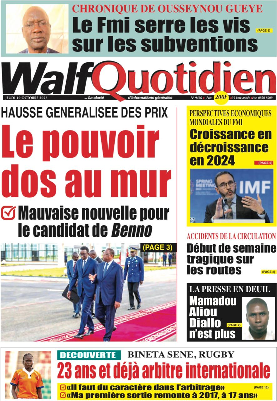 Une des journaux du jeudi 19 octobre 2023