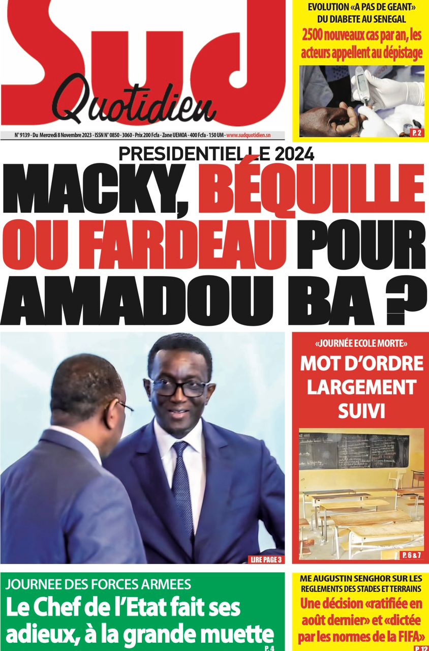 Une des journaux du mercredi 08 novembre 2023