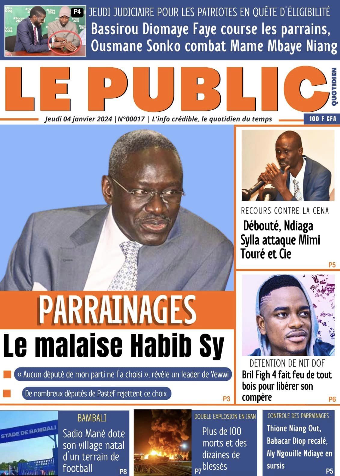 Une des journaux du jeudi 04 janvier 202