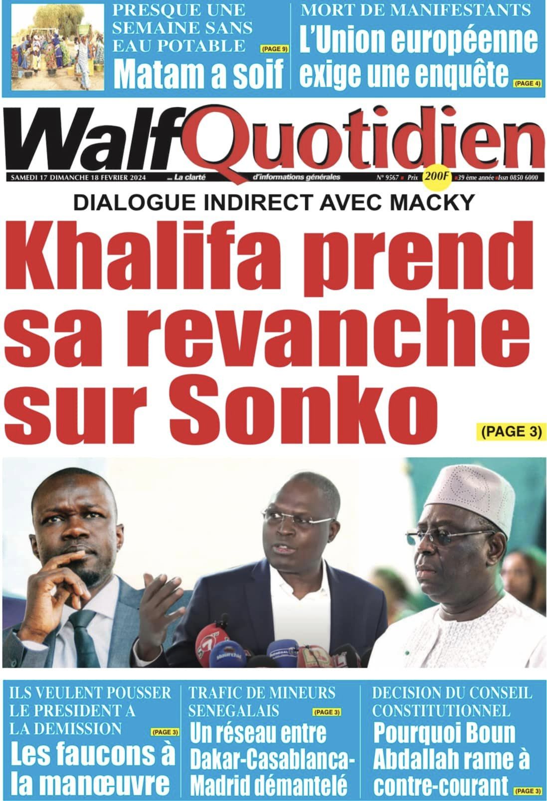 Une des journaux du samedi 17 février 2024