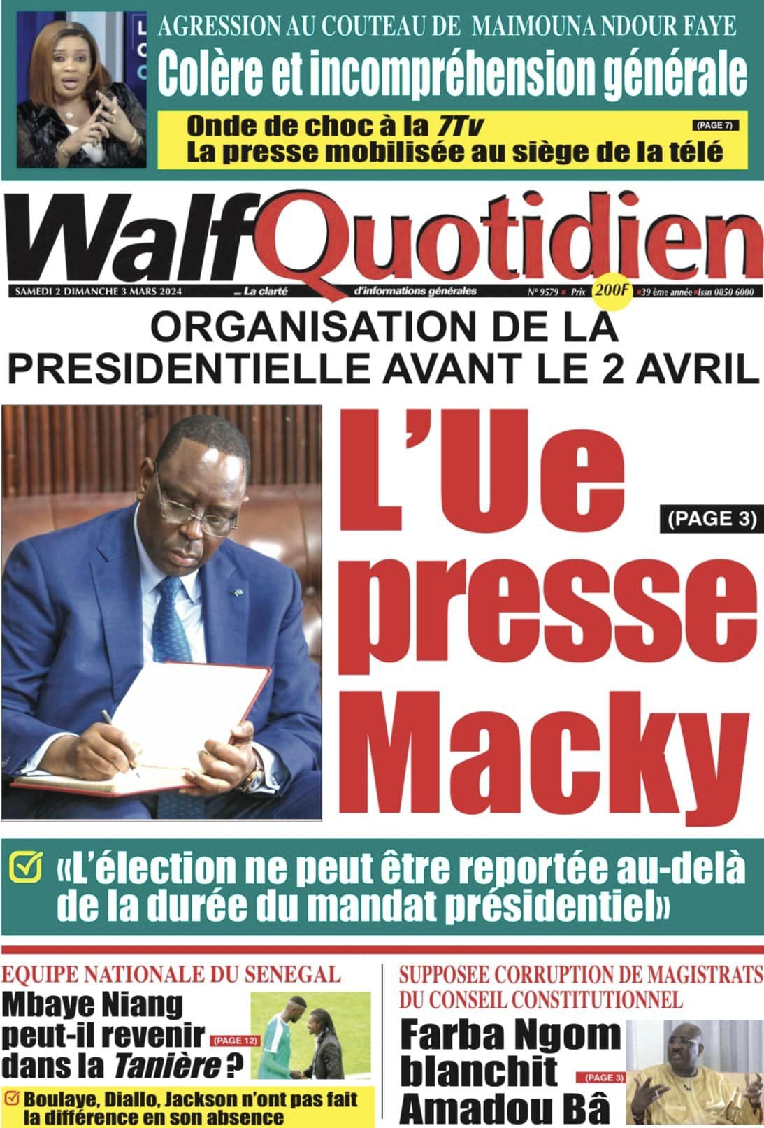 Une des journaux du samedi 02 mars 2024