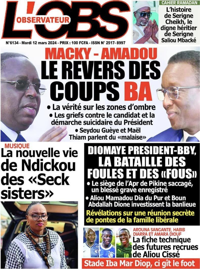 Une des journaux du mardi 12 mars 2024