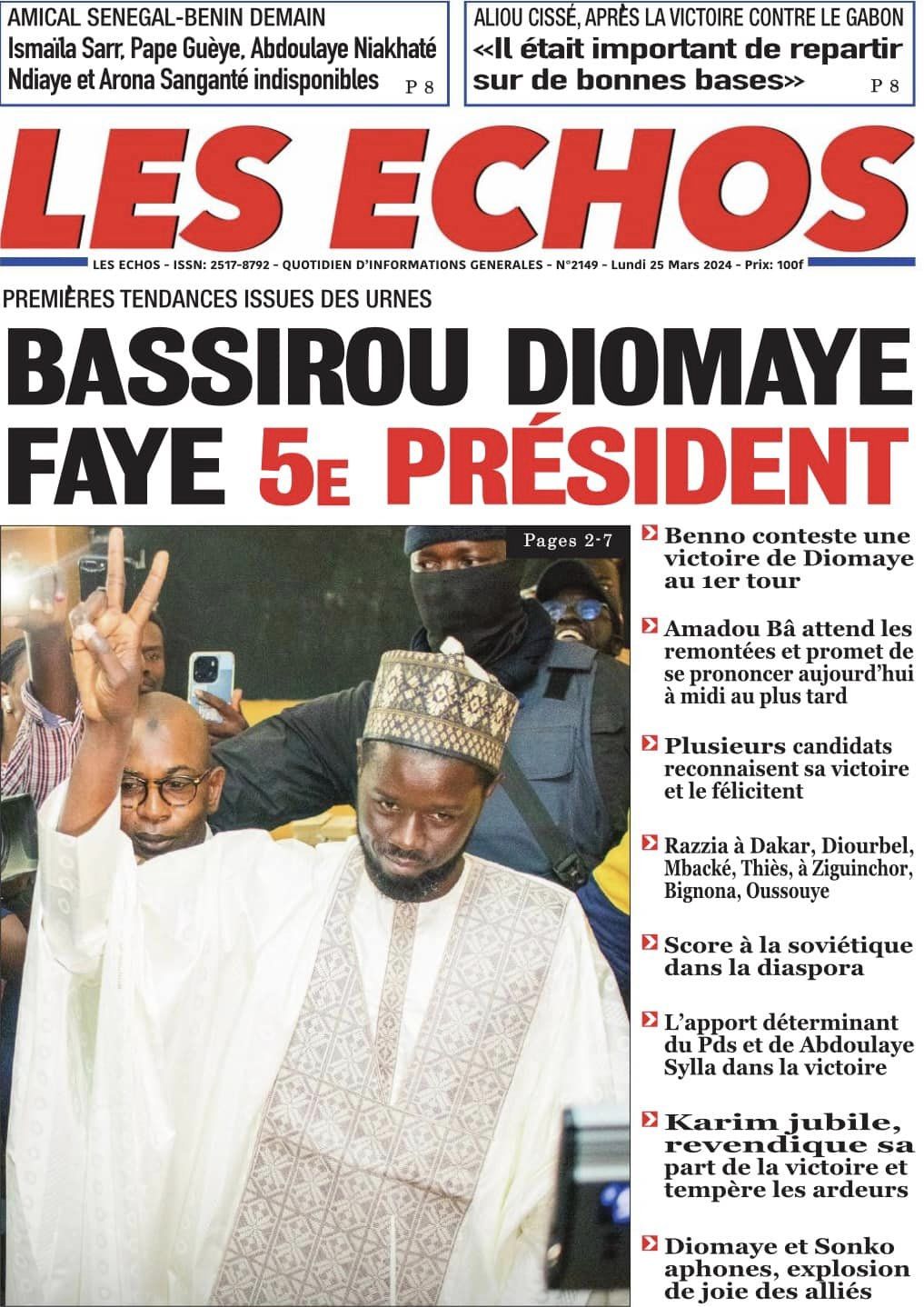 Une des journaux du lundi 25 mars 2024