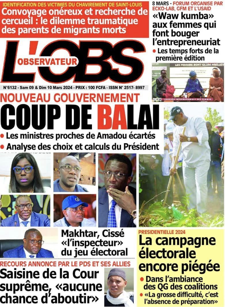 Une des journaux du samedi 09 mars 2024