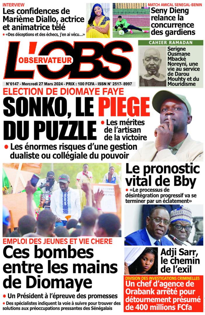 Une des journaux du mercredi 27 mars 2024