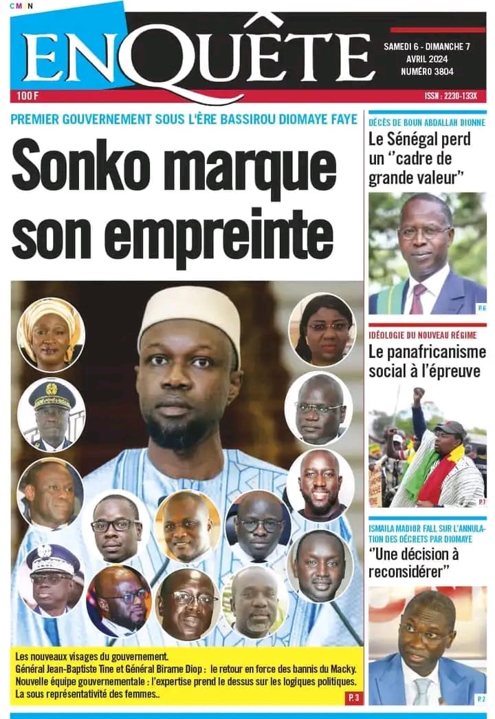 Une des journaux du samedi 06 avril 2024