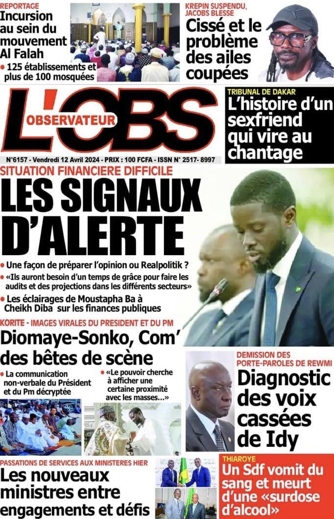 Une des journaux du vendredi 12 avril 2024
