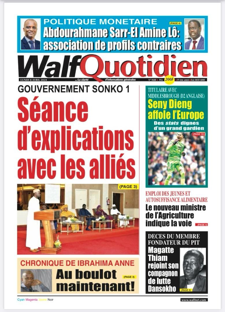 Une des journaux du lundi 08 avril 2024