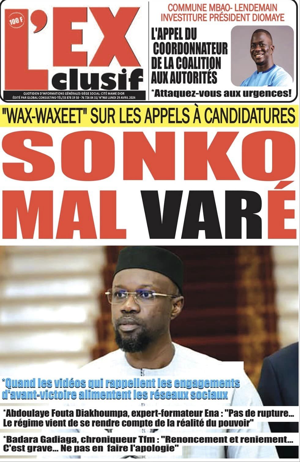 Sénégal : Une des journaux du lundi 29 avril 2024