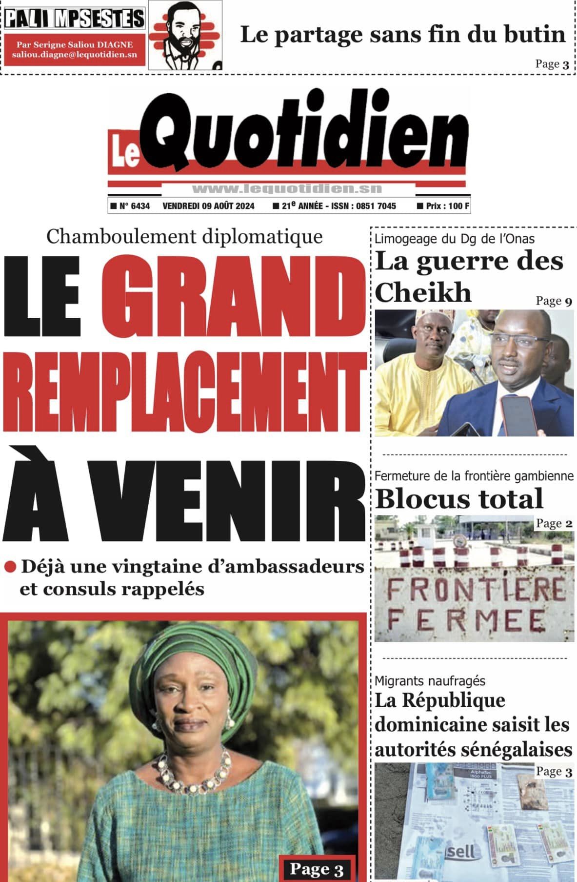 Une des journaux du vendredi 09 août 2024
