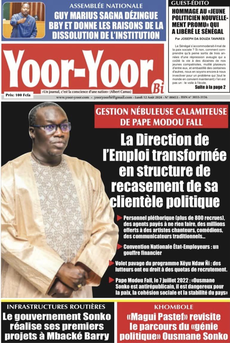 Une des journaux du lundi 12 août 2024