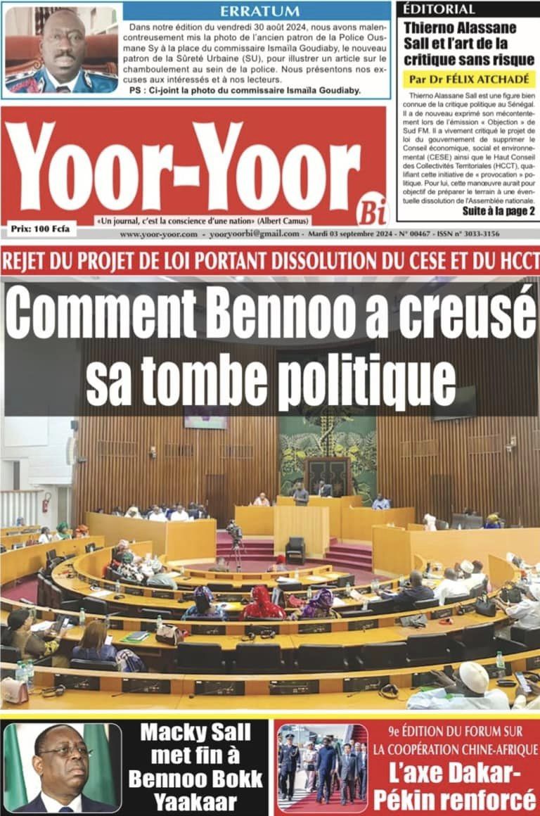 Découvrez les Unes des journaux du mardi 03 septembre 2024