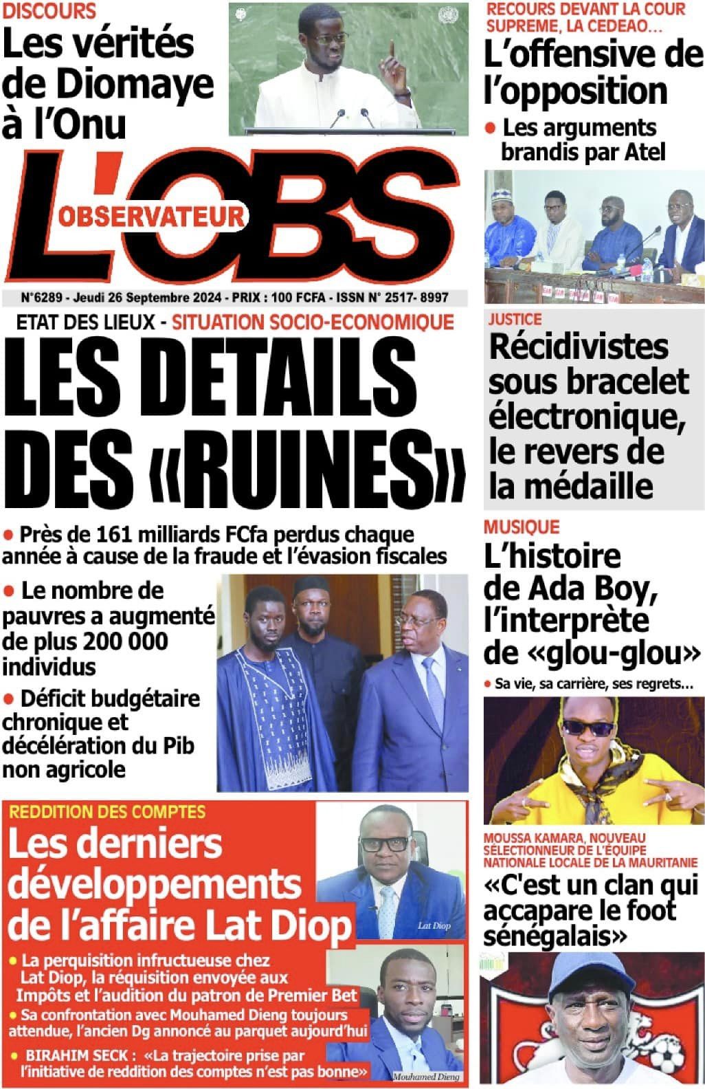 Découvrez les Unes des journaux sénégalais du jeudi 26 septembre 2024