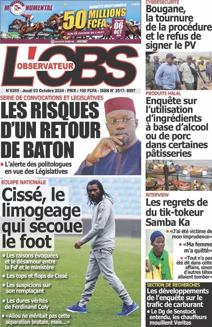 Découvrez les Unes des journaux sénégalais du jeudi 03 octobre 2024