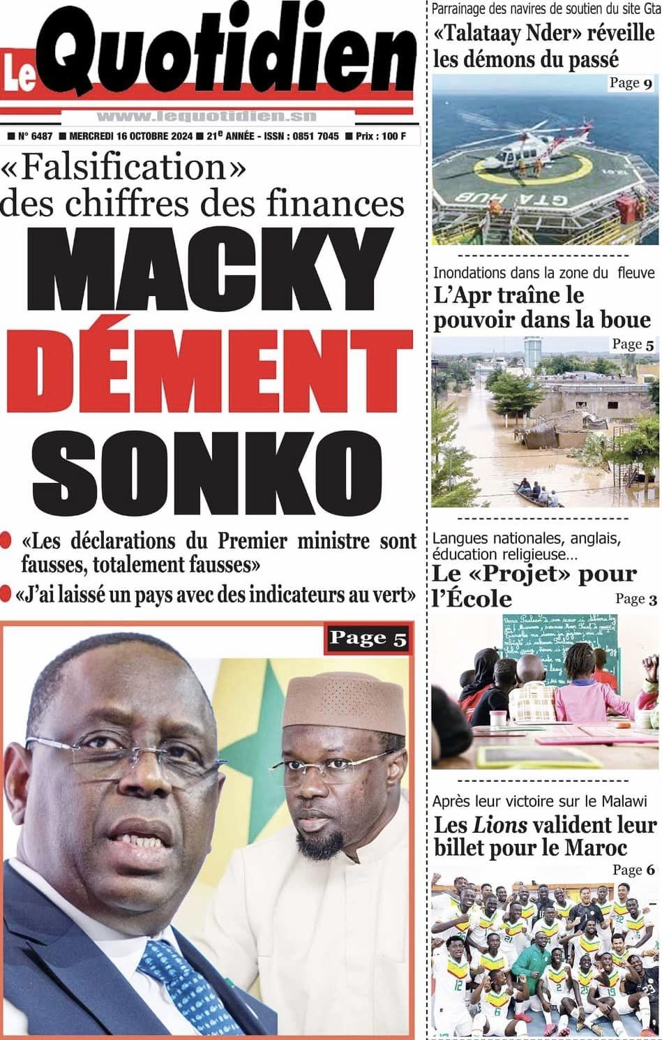 Unes des journaux du mercredi 16 octobre 2024