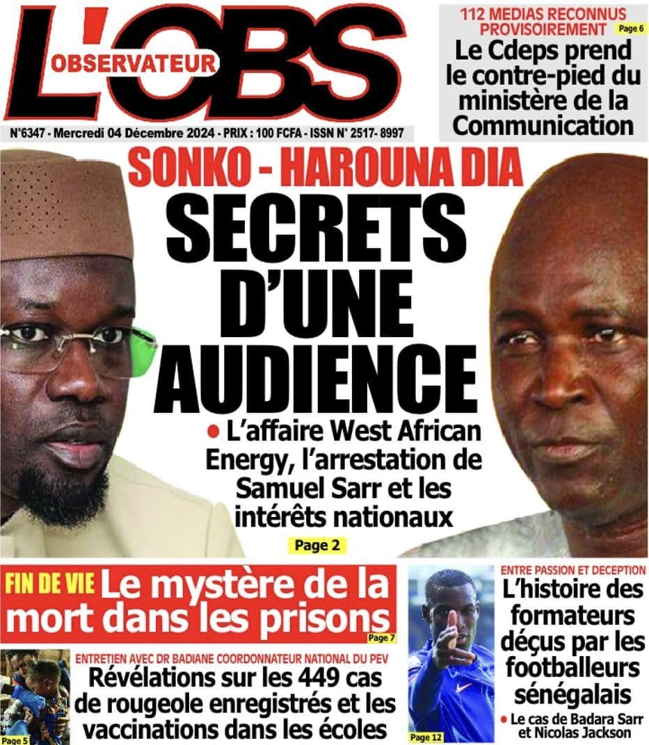 Unes des journaux du mercredi 04 décembre 2024