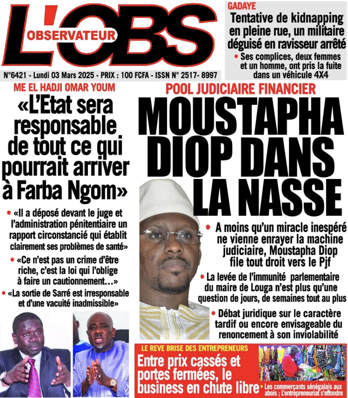 Unes des journaux du lundi 03 mars 2025
