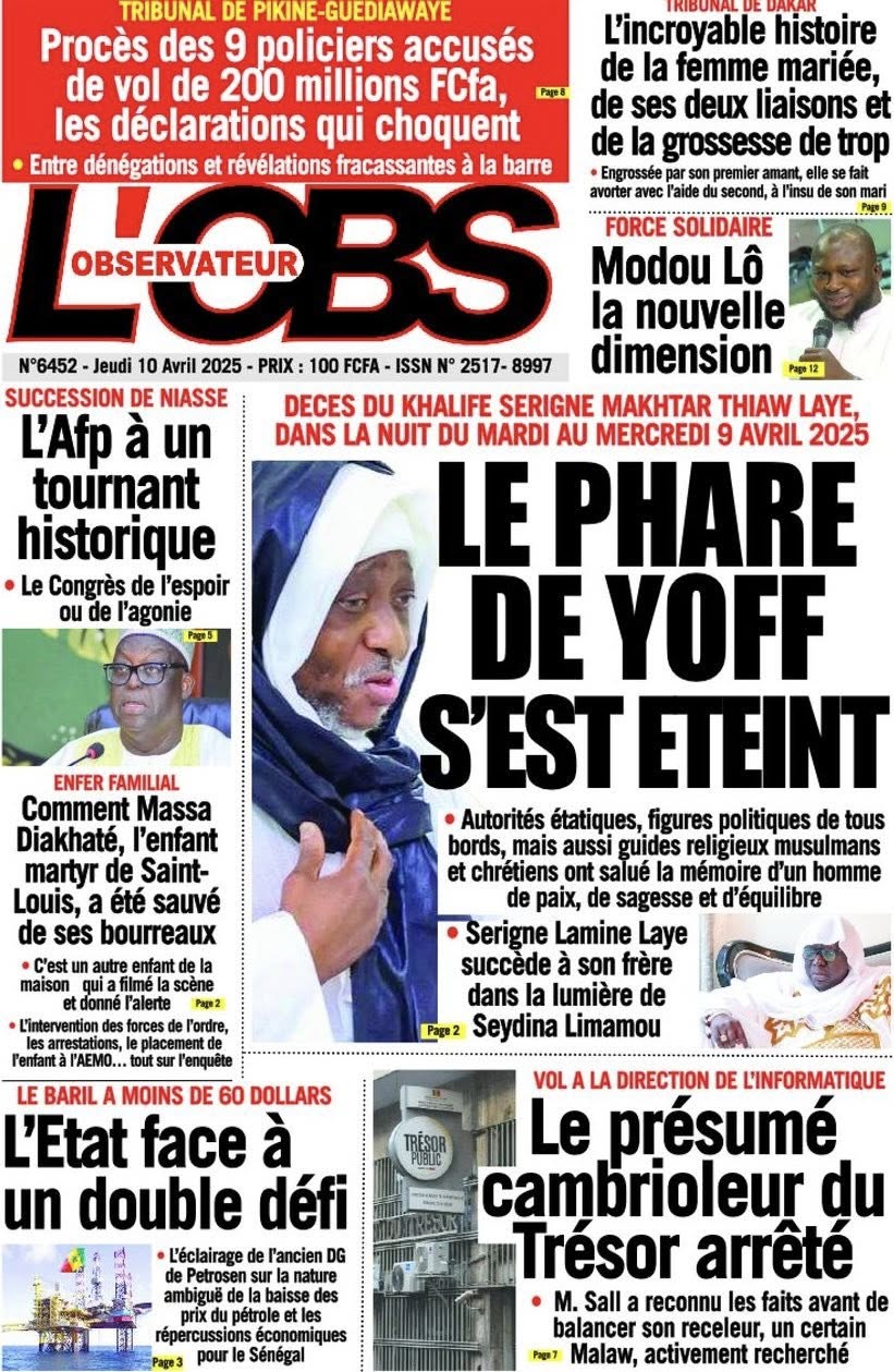 Sénégal : Unes des journaux du jeudi 10 avril 2025
