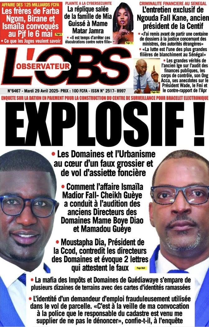 Sénégal – Unes des journaux du mardi 29 avril 2025 : entre reddition des comptes, pressions judiciaires et choc Arsenal-PSG