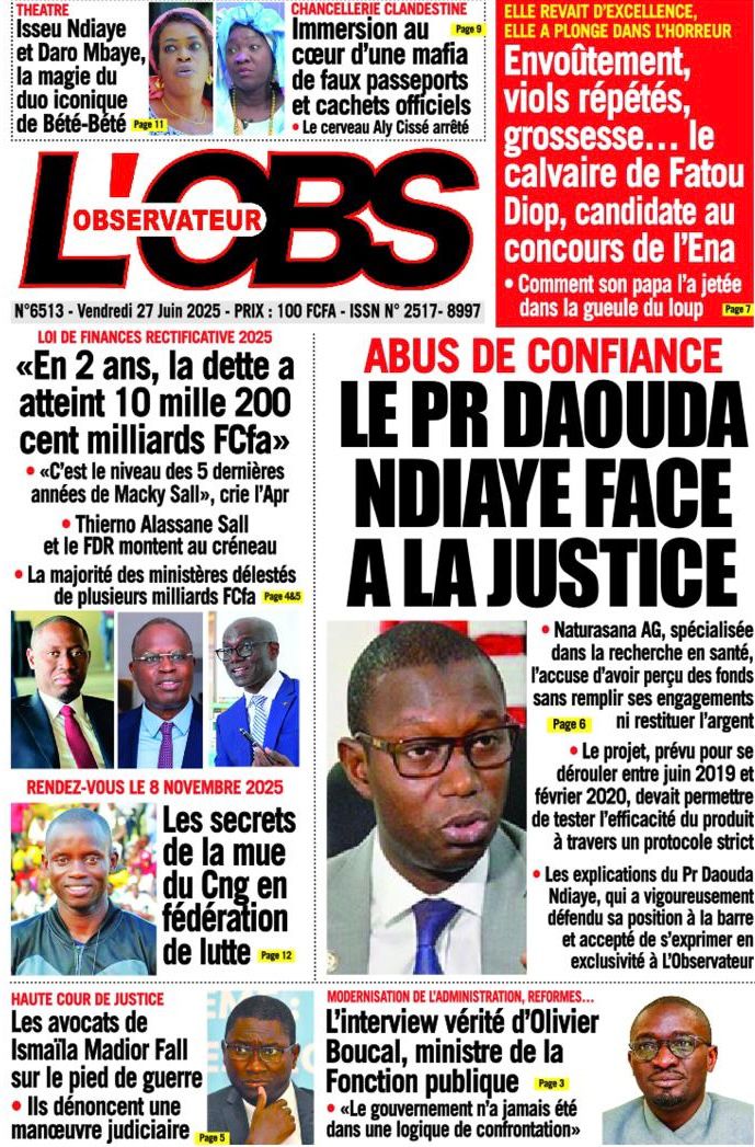 Sénégal : Une des journaux du vendredi 27 juin 2026