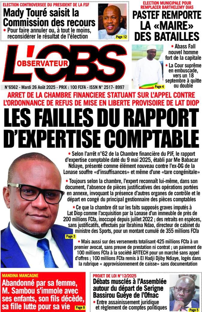 Sénégal / Unes des journaux du mardi 26 août 2025 : Abass Fall prend Dakar, Barth perd tout : Pastef consolide son emprise