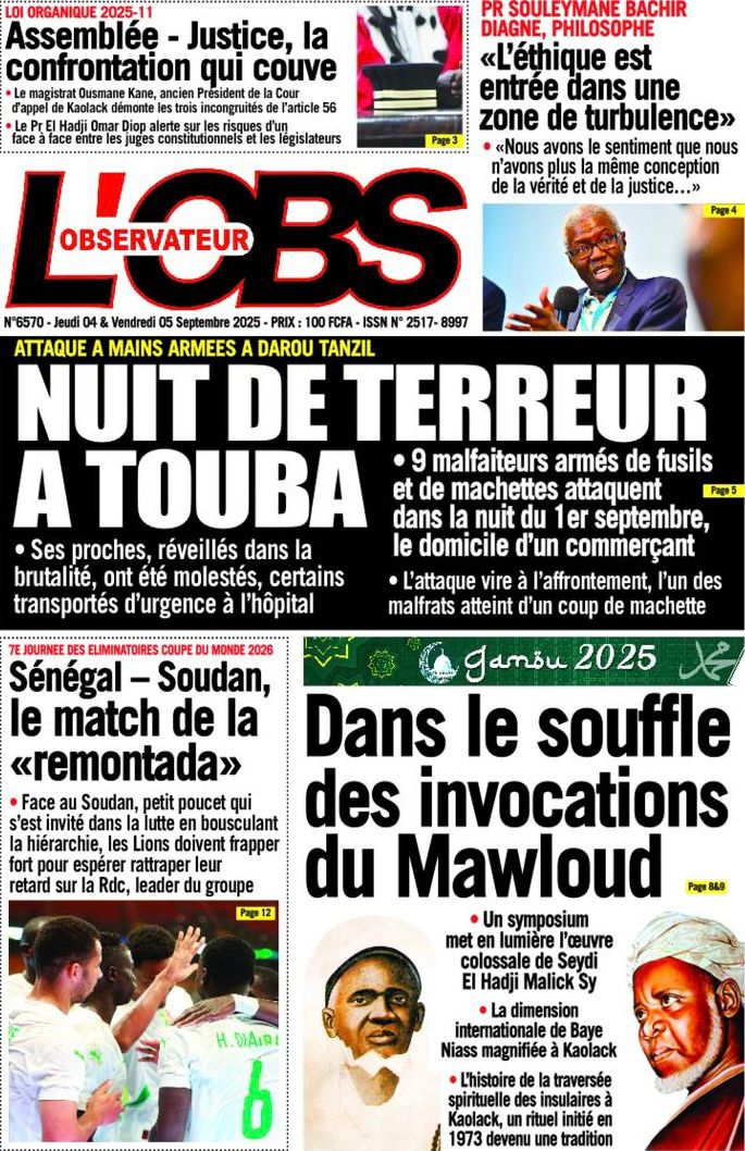 Sénégal / Unes des journaux du jeudi 4 septembre 2025 : la lumière du Prophète (PSL) éclaire l’actualité du 4 septembre