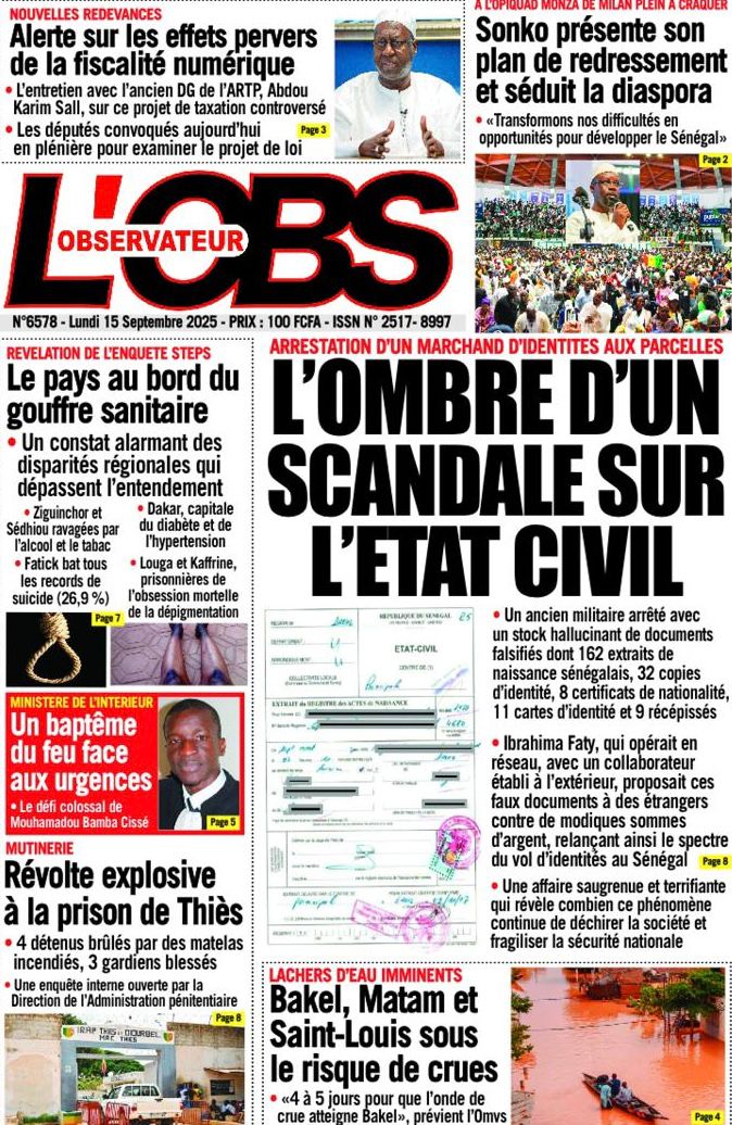 Sénégal / Unes des journaux du lundi 15 septembre 2025 : entre diplomatie, tensions sociales et actualité judiciaire